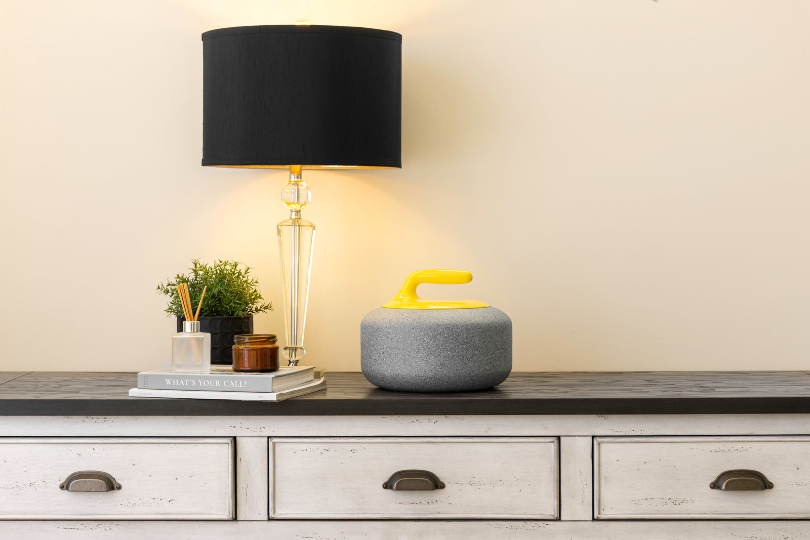 Curling Rock Cremation Urn for Ashes: Sweep to Heaven (Yellow)