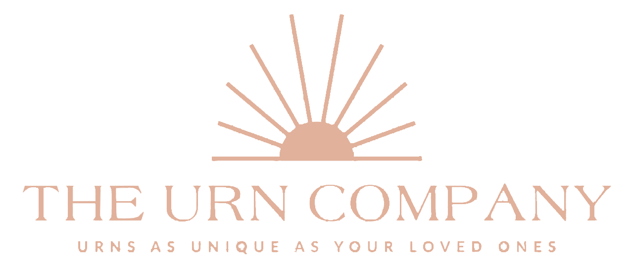The Urn Company logo with a rose gold sun as the primary imagery